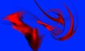 Abstract dynamic and very censual composition of fiery red curves over vivid blue background.