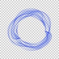 Abstract dynamic vortex circle of blue lines on a transparent background.