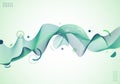 Abstract dynamic wave wavy green lines with geometric elements on white background