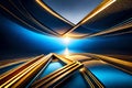 Abstract dynamic waves and shining blue and golden line