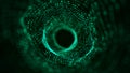 Abstract dynamic wireframe tunnel on green background. Deep wavy wormhole. Futuristic particle flow. 3d rendering Royalty Free Stock Photo