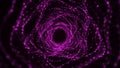 Abstract dynamic wireframe tunnel on purple background. Deep wave wormhole. Futuristic particle flow. 3d rendering Royalty Free Stock Photo