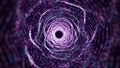 Abstract dynamic wireframe tunnel on purple background. Deep wavy wormhole. Futuristic particle flow. 3d rendering Royalty Free Stock Photo