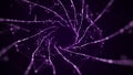 Abstract dynamic wireframe tunnel on purple background. Deep wavy wormhole. Futuristic particle flow. 3d rendering Royalty Free Stock Photo