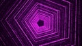 Abstract dynamic wireframe tunnel on purple background. Futuristic 3D portal. Futuristic particle flow. 3d rendering Royalty Free Stock Photo
