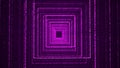 Abstract dynamic wireframe tunnel on purple background. Futuristic 3D portal. Futuristic particle flow. 3d rendering Royalty Free Stock Photo