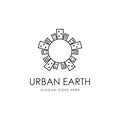 Abstract Earth and High building Logo, Earth and city vector icon vector Royalty Free Stock Photo