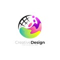 Abstract earth logo with 3d colorful design, Globe logos