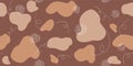 Abstract earth tone seamless pattern with organic shapes, dots. Vector neutral hand drawn background for fabric print