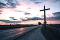 Abstract Easter Cross on Road at Sunset Royalty Free Stock Photo