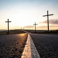 Abstract Easter Cross on Road at Sunset Royalty Free Stock Photo