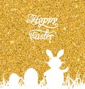 Abstract Easter Sparkle Background with Rabbit, Eggs, Grass Royalty Free Stock Photo