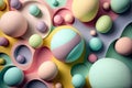 Abstract easter themed wallpaper with bright pastel geometric egg shapes, Copy space. Generative AI