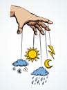 Hand with a puppet of nature. Vector drawing