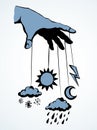 Hand with a puppet of nature. Vector drawing