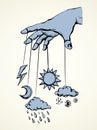 Hand with a puppet of nature. Vector drawing