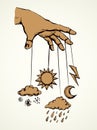 Hand with a puppet of nature. Vector drawing