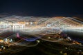 Abstract effect Wellington city urban bright night lights across city with wave and color pattern conveying nature of city life Royalty Free Stock Photo