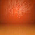 Abstract electronics orange background with circuit board texture