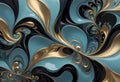 Abstract elegance in blue and gold, artistic rendition of fluid dynamics and luxurious hues, Generative AI
