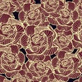 Abstract elegance seamless floral pattern. Beautiful flowers vector illustration texture with pink, golden roses on dark purple Royalty Free Stock Photo