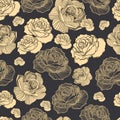 Abstract elegance seamless floral pattern. Beautiful flowers vector illustration texture with roses on dark background Royalty Free Stock Photo