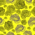 Abstract elegance seamless floral pattern. Beautiful flowers vector illustration texture with roses on yellow background Royalty Free Stock Photo