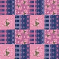 Abstract elegance seamless patchwork pattern with rose flowers b Royalty Free Stock Photo