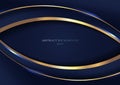 Abstract elegant blue curved geometric overlap layers with stripe golden line and lighting on dark blue background Royalty Free Stock Photo