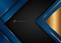 Abstract elegant blue geometric overlap layers with stripe golden line and lighting on black background Royalty Free Stock Photo