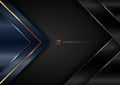 Abstract elegant blue geometric triangle overlap layers with stripe golden line and lighting on black background Royalty Free Stock Photo