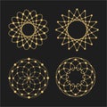 Vector linear circles, stars, spiral abstract logos and round shapes. Design elements of dots and lines