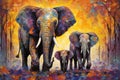 Abstract elephants art. Beautiful illustration picture. Generative AI