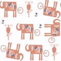 Abstract elephants nature fauna seamless pattern in vector. It i