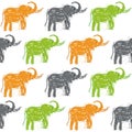 Abstract hand-drawn Elephants vector seamless background pattern