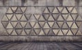 Abstract empty concrete serves as the backdrop for this interior, which boasts a distinctive polygonal pattern on its Royalty Free Stock Photo