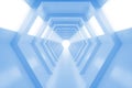 Abstract empty cool blue shining tunnel with light in the end. 3D Render. Royalty Free Stock Photo