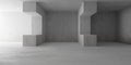 Abstract empty, modern concrete room with indirect lighting, room dividers and rough floor - industrial interior background