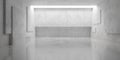 Abstract empty, modern concrete room with recess or niche with ceiling light, random offset block walls and shiny floor -