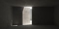 Abstract empty, modern concrete walls room with door opening to the outside - industrial exterior background template