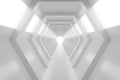 Abstract empty white shining tunnel with light in the end. 3D Render. Royalty Free Stock Photo