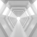 Abstract empty white shining tunnel with light in the end. 3D Render. Royalty Free Stock Photo