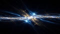 Abstract energetic blue and gold light streaks exploding outwards on a dark black background Royalty Free Stock Photo