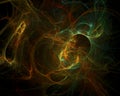 Abstract energy discharge in deep darkness. Green and orange hues. Royalty Free Stock Photo