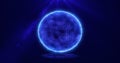 Abstract energy sphere round planet star futuristic cosmic blue beautiful glowing magic on black background. Abstract background Royalty Free Stock Photo
