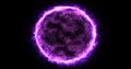 Abstract energy sphere round planet star futuristic cosmic purple beautiful glowing magic on black background. Abstract background Royalty Free Stock Photo