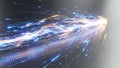 Abstract energy trails with blue and yellow streaks burst from a bright light source Royalty Free Stock Photo