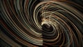 Abstract energy tunnel in outer space. Animation. Flowing vortex energy of many golden bended lines on black background Royalty Free Stock Photo