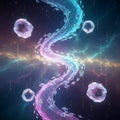Abstract Ethereal Digital Stream in Space with Glowing Binary Code and Crystal Geodes Royalty Free Stock Photo