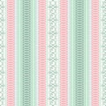 Abstract ethnic seamless pattern, vector illustration, ornamental background. Ornate vertical tracery in pink, green, violet and w